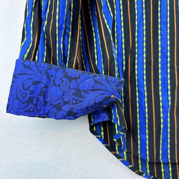 Robert Graham Blue Striped Button Shirt Mens Medium Event Club Party Resort - Picture 4 of 16